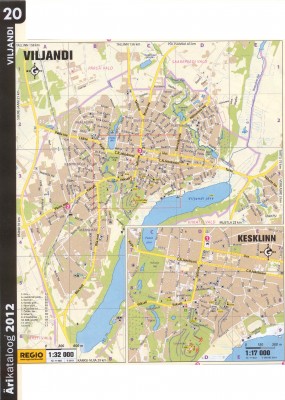 Карта города Вильянди и центральная часть крупным планом. 2011 г.