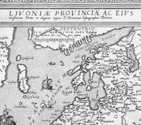 Фрагмент карты «Провинция Ливония», изданной в 1573 году.