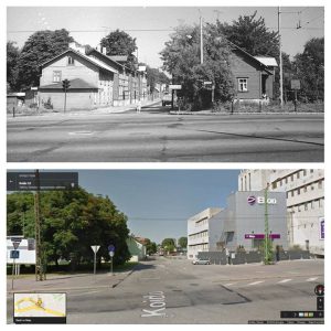 Перекрёсток Кооли и Эндла. Тогда и сейчас.