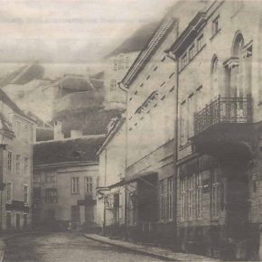 Перспектива улицы Лай с жилыми домами на нечетной стороне улицы Нунне. Конец XIX века.