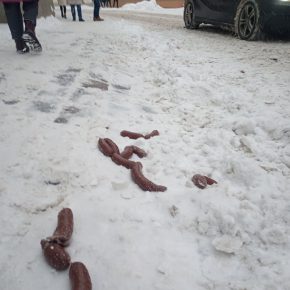 Снег и колбаса на улице Нунне.